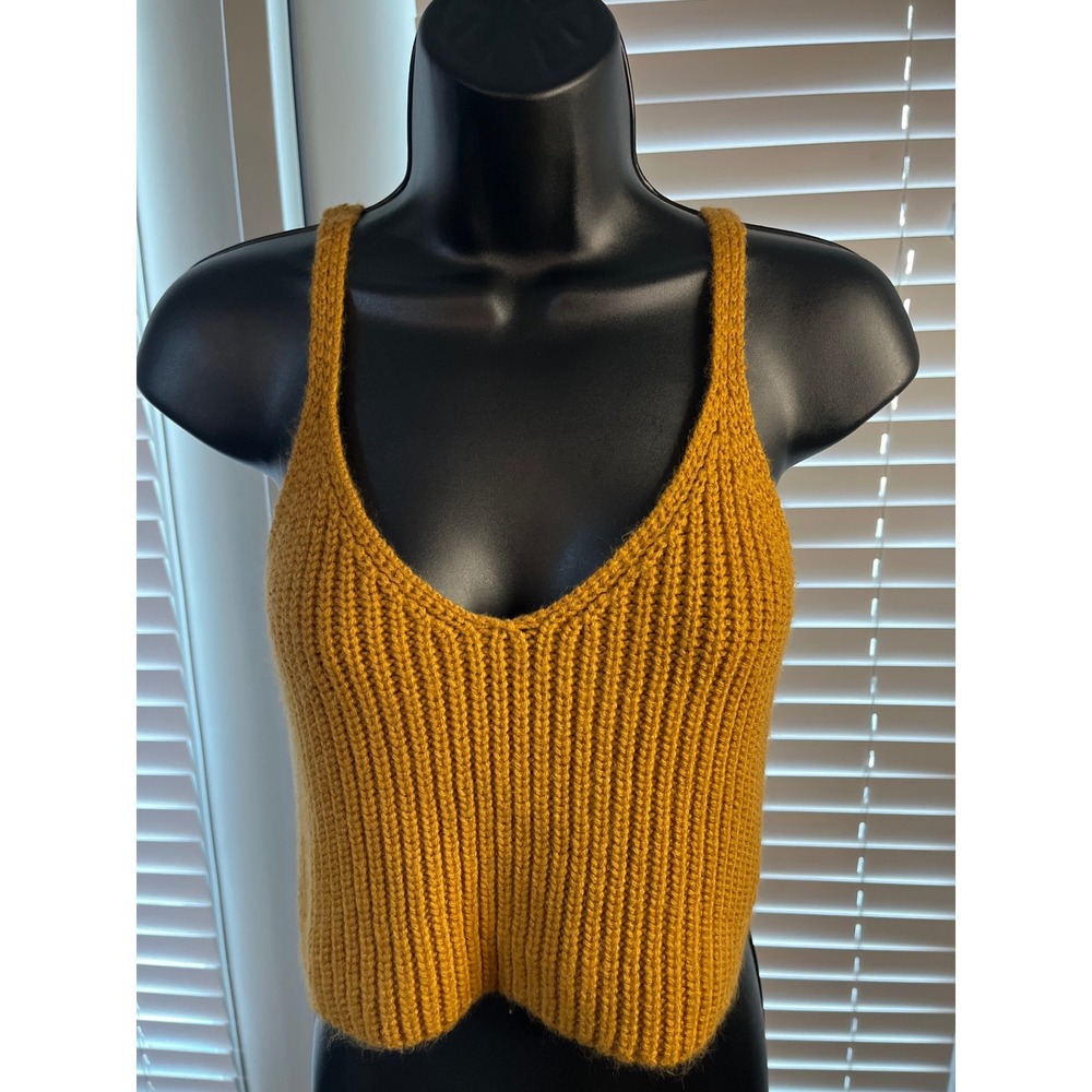 Crochet Knit Crop Tank Top Womens Mustard Gold‎ Boho Festival Sleeveless